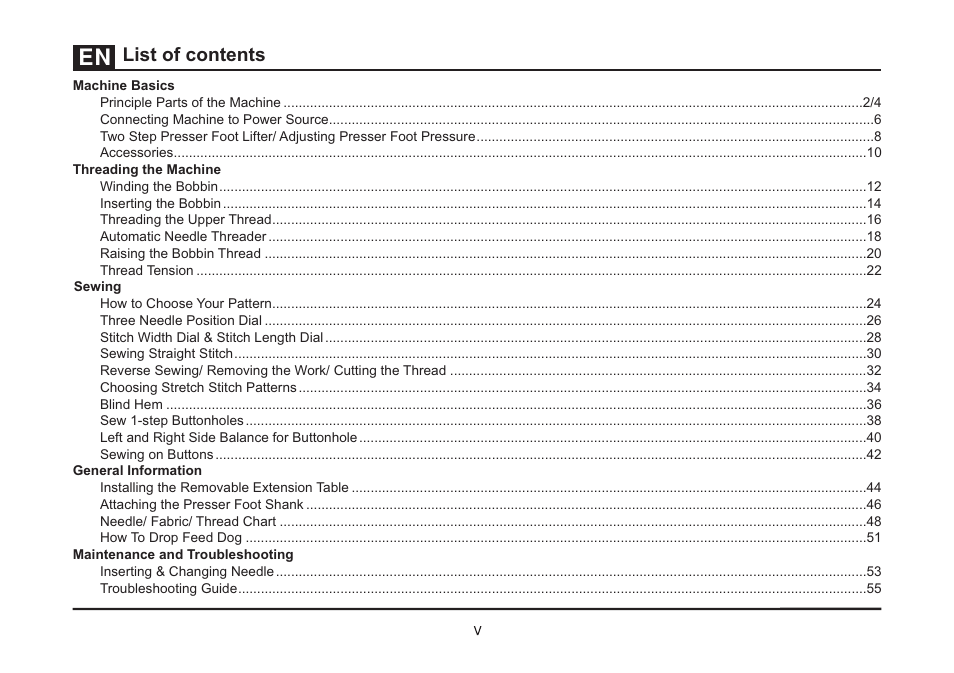 List of contents | SINGER 4432 HEAVY DUTY Instruction Manual User