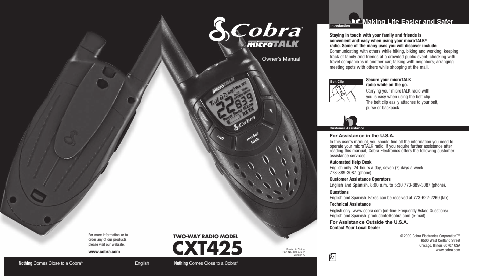 Cobra Electronics MICROTALK CXT425 User Manual | 15 pages | Original mode