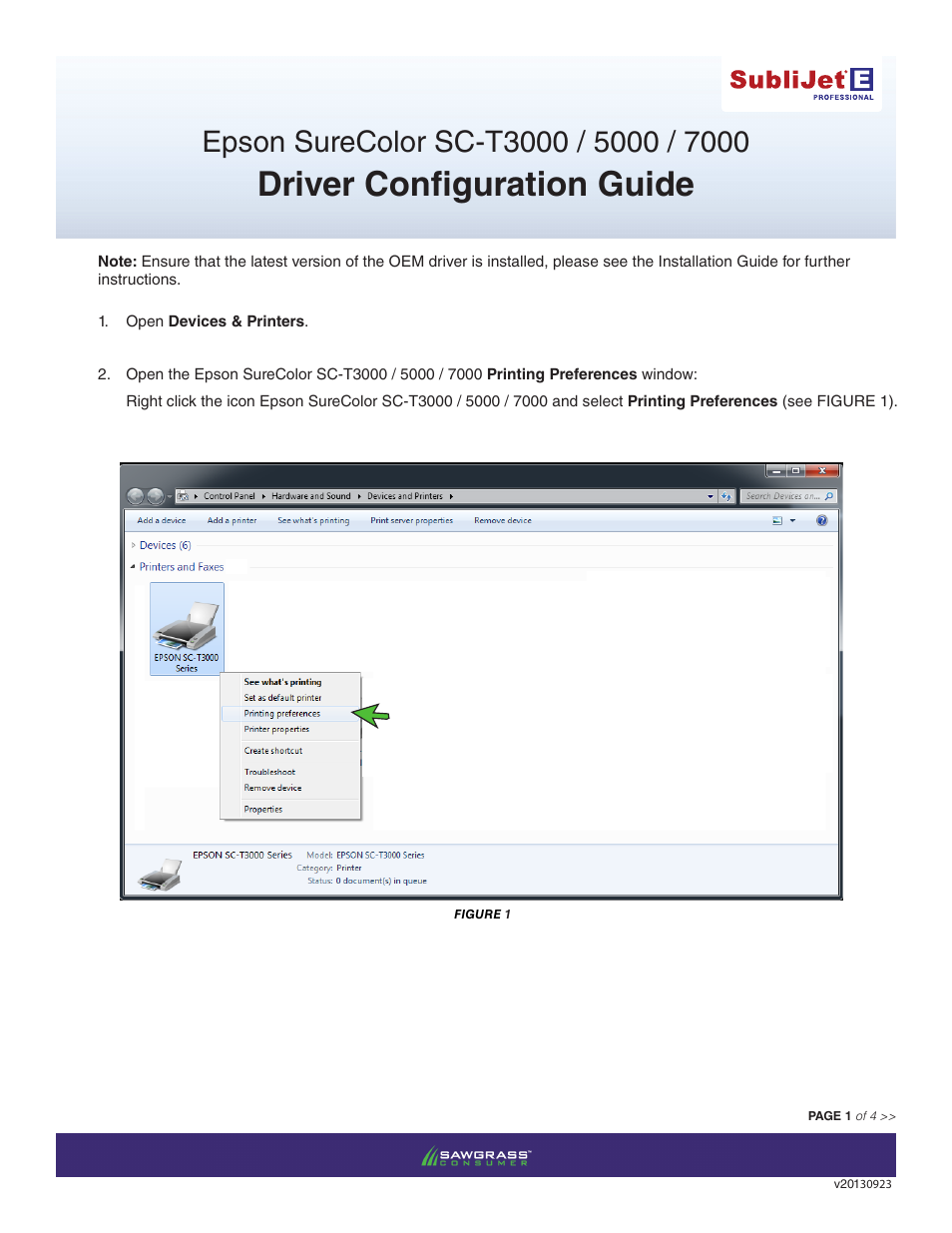 Xpres SubliJet E Epson SureColor T5000 (Windows ICC Profile Setup): Driver Configuration Guide User Manual | 4 pages