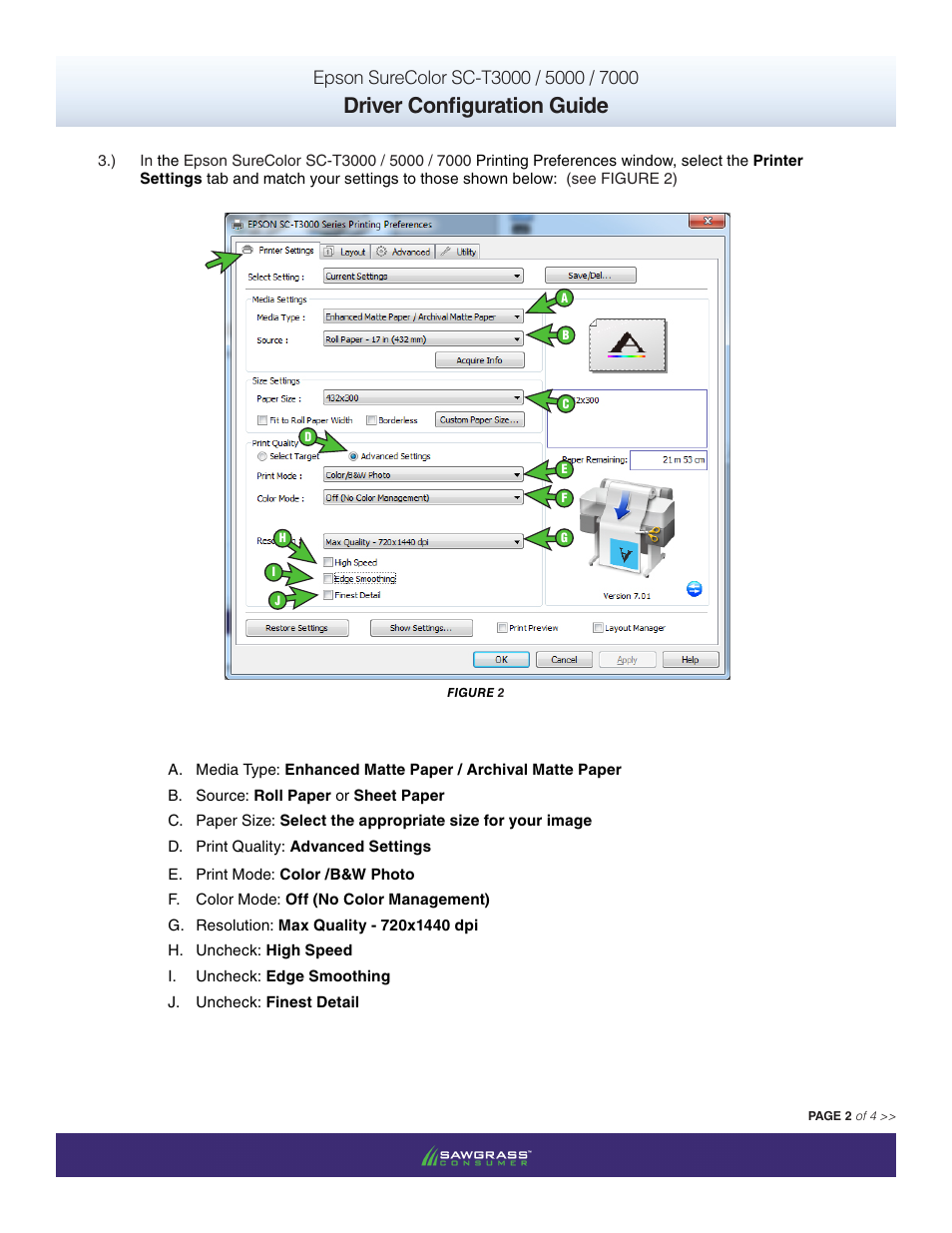 Driver configuration guide | Xpres SubliJet E Epson SureColor T5000 (Windows ICC Profile Setup): Driver Configuration Guide User Manual | Page 2 / 4