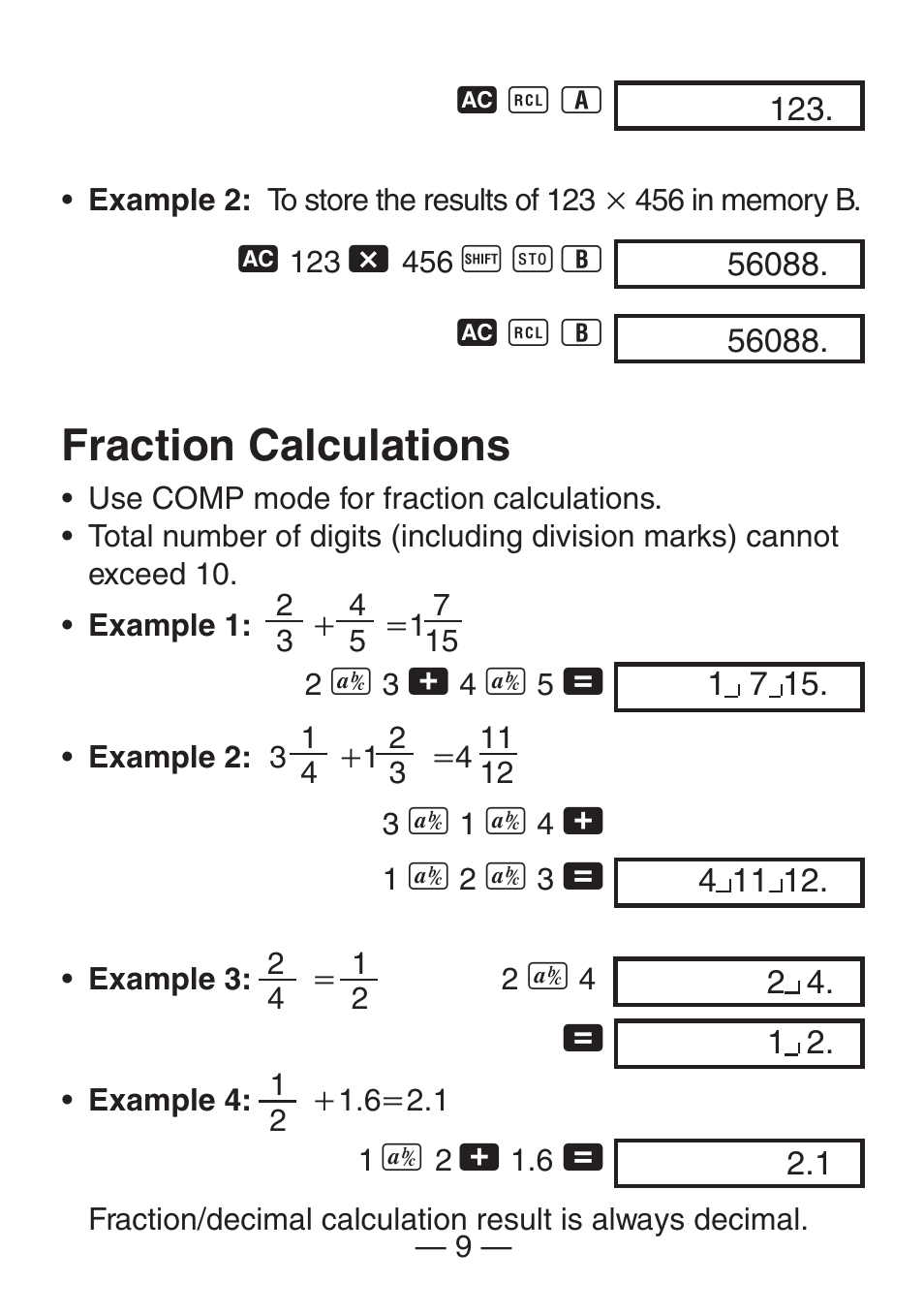 Fraction Calculations Casio Fx 260solar User Manual Page 11 38 Original Mode