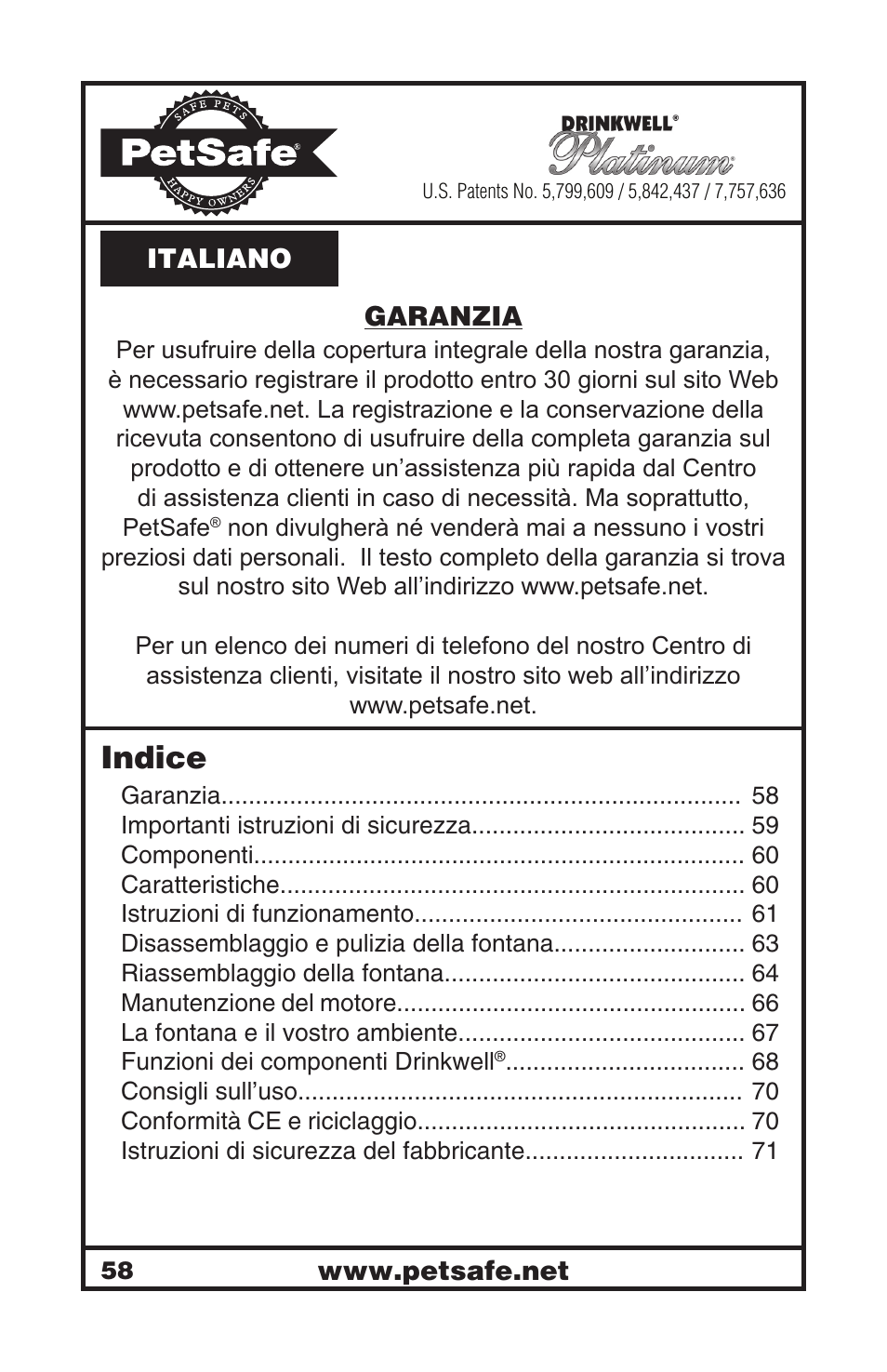 Indice | Petsafe Drinkwell® Platinum Pet Fountain User Manual | Page 58
