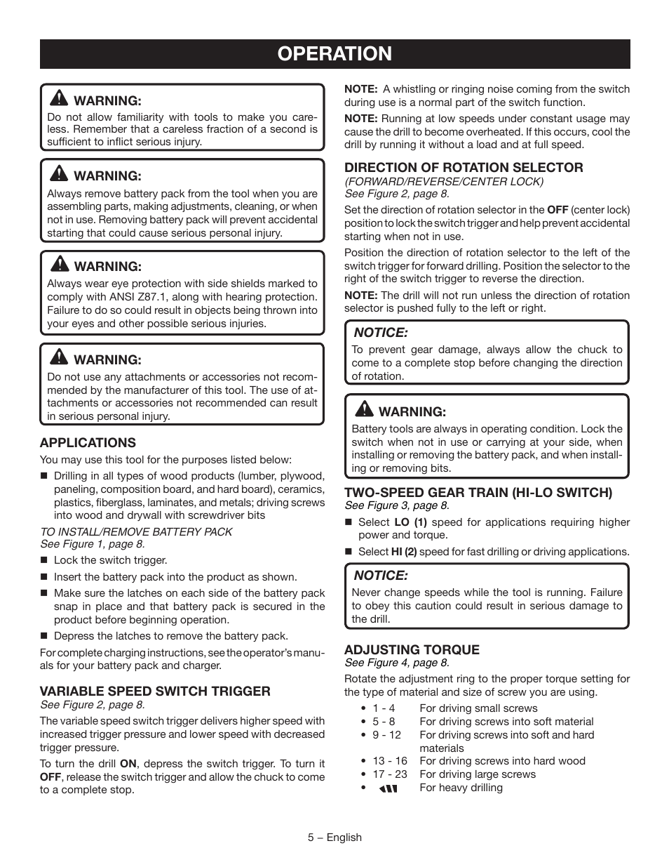 Operation | Ryobi P209 User Manual | Page 5 / 24 | Original mode