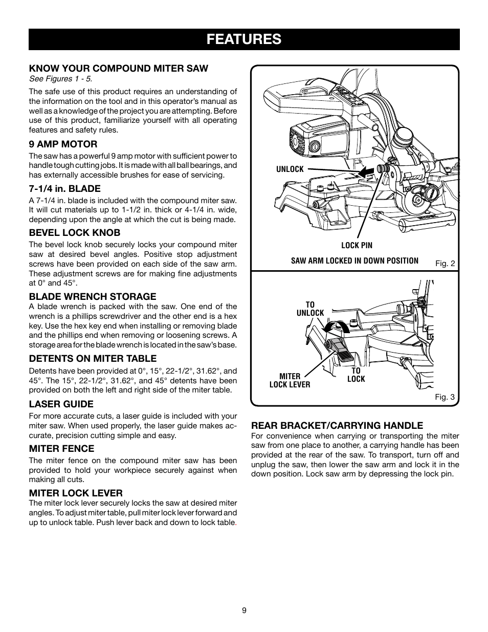 Features | Ryobi TS1143L User Manual 