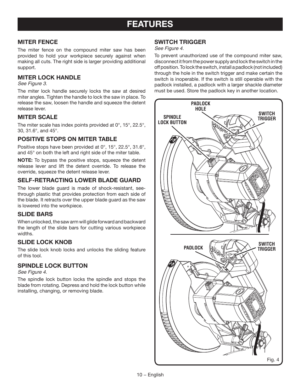 Features | Ryobi TSS102L User Manual | Page 10 / 100 | Original mode
