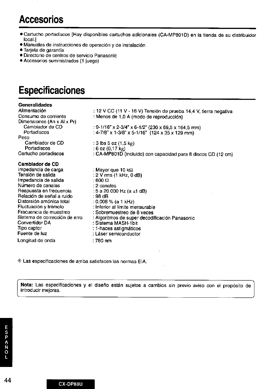 Accesorios Especificaciones Panasonic Cx Dpu User Manual Page 44 48 Original Mode
