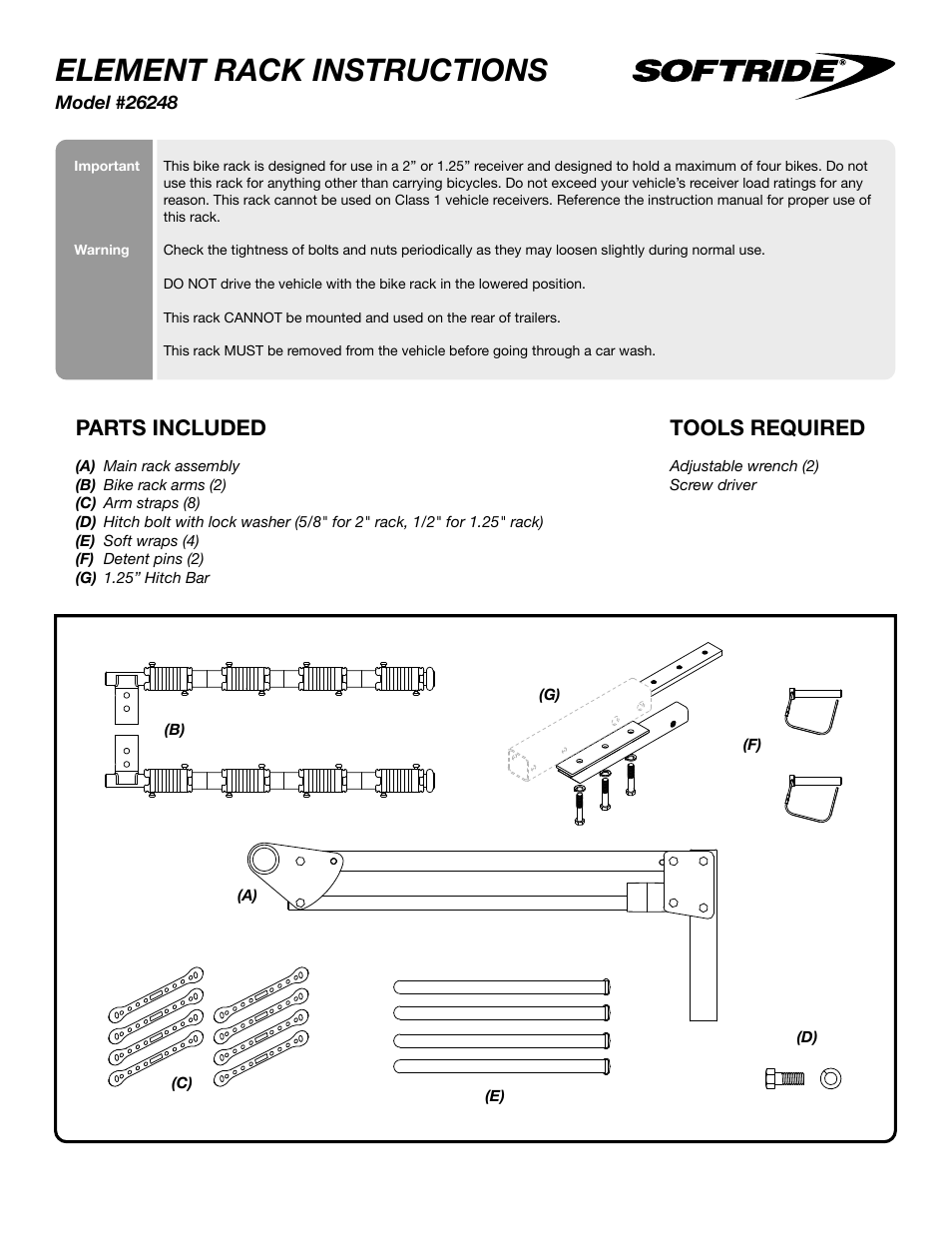 softride bike rack parts