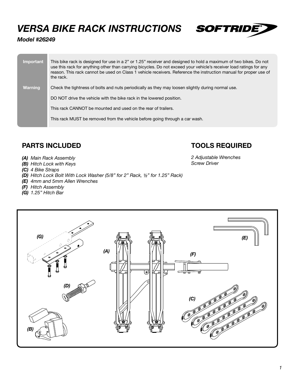 softride bike rack parts