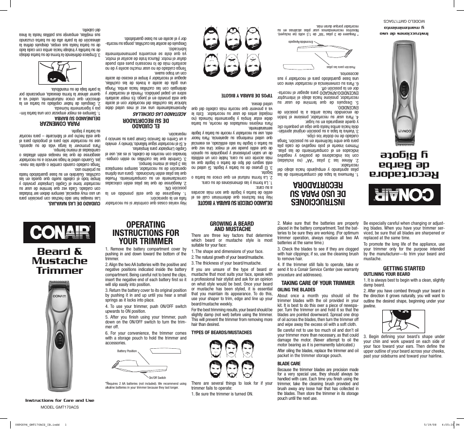 conair beard and mustache trimmer instructions