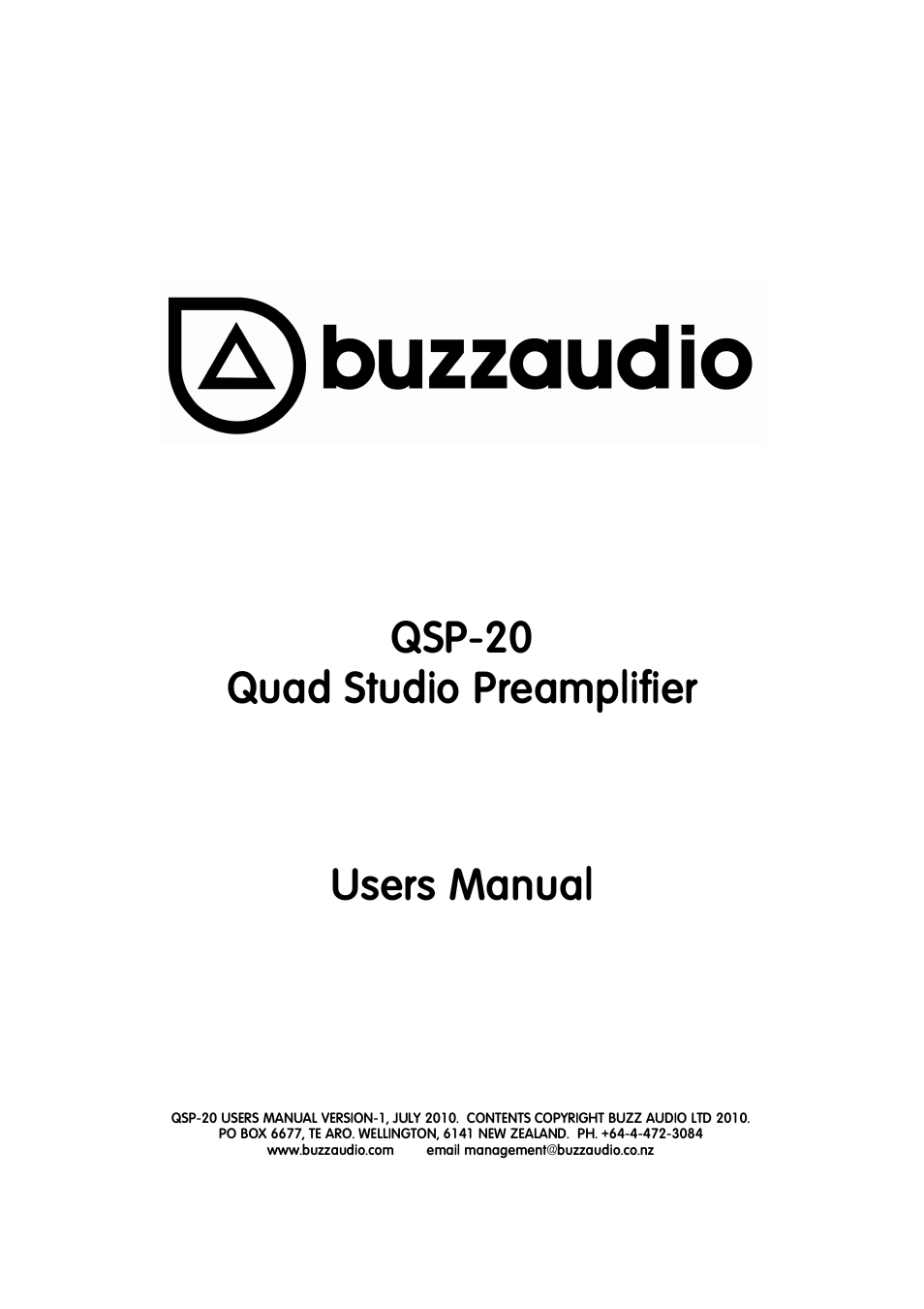 Buzz Audio Qsp 20studio Mic Preamplifier User Manual 8 Pages