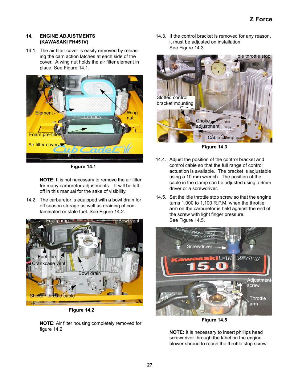 Engine Adjustments Kawasaki Fh451v Z Force Cub Cadet Z Force Series User Manual Page 31 34 Engine Adjustments Kawasaki Fh451v Z Force Cub Cadet Z Force Series User Manual Page 31 34