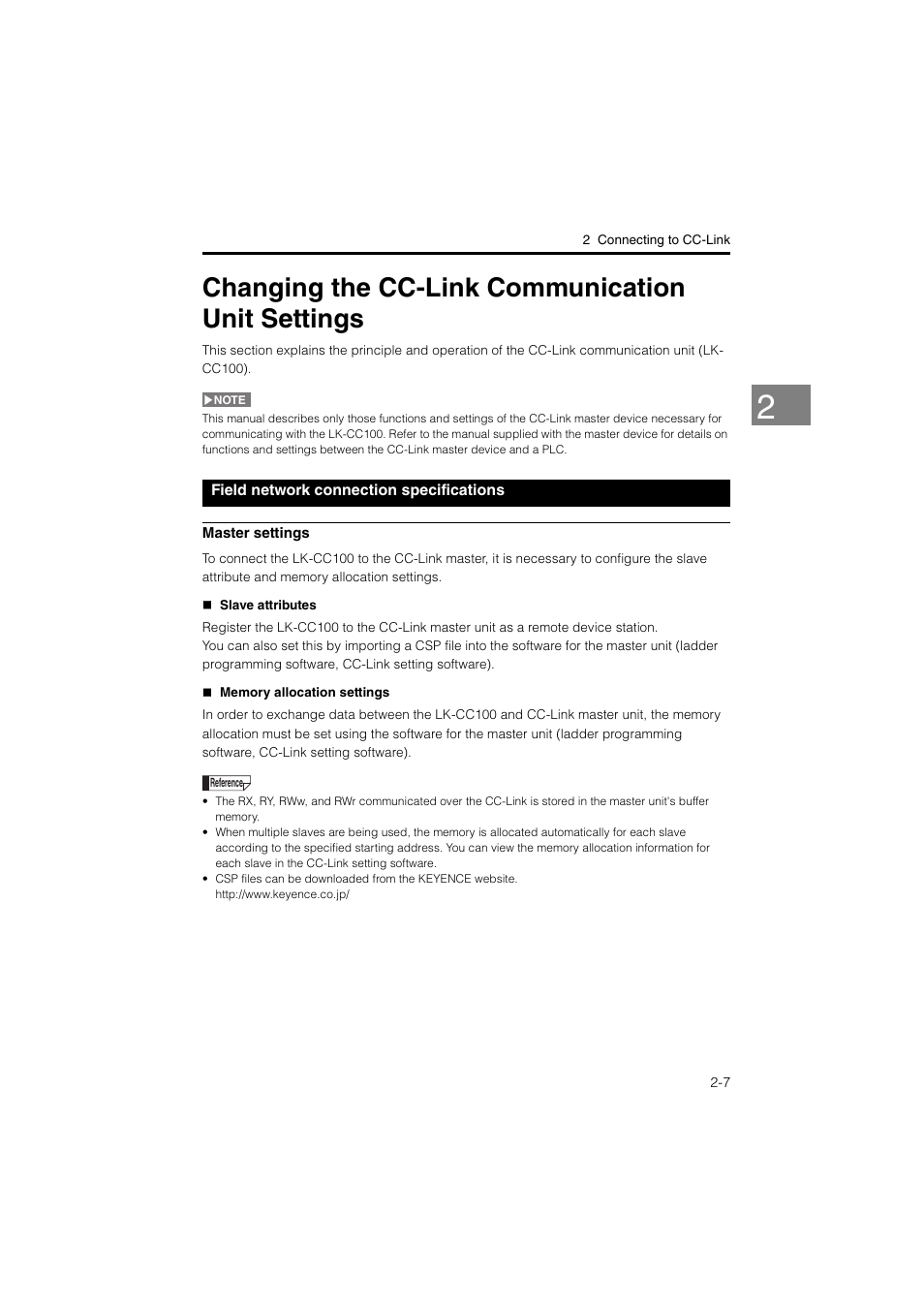 Changing the cc-link communication unit settings, Field network