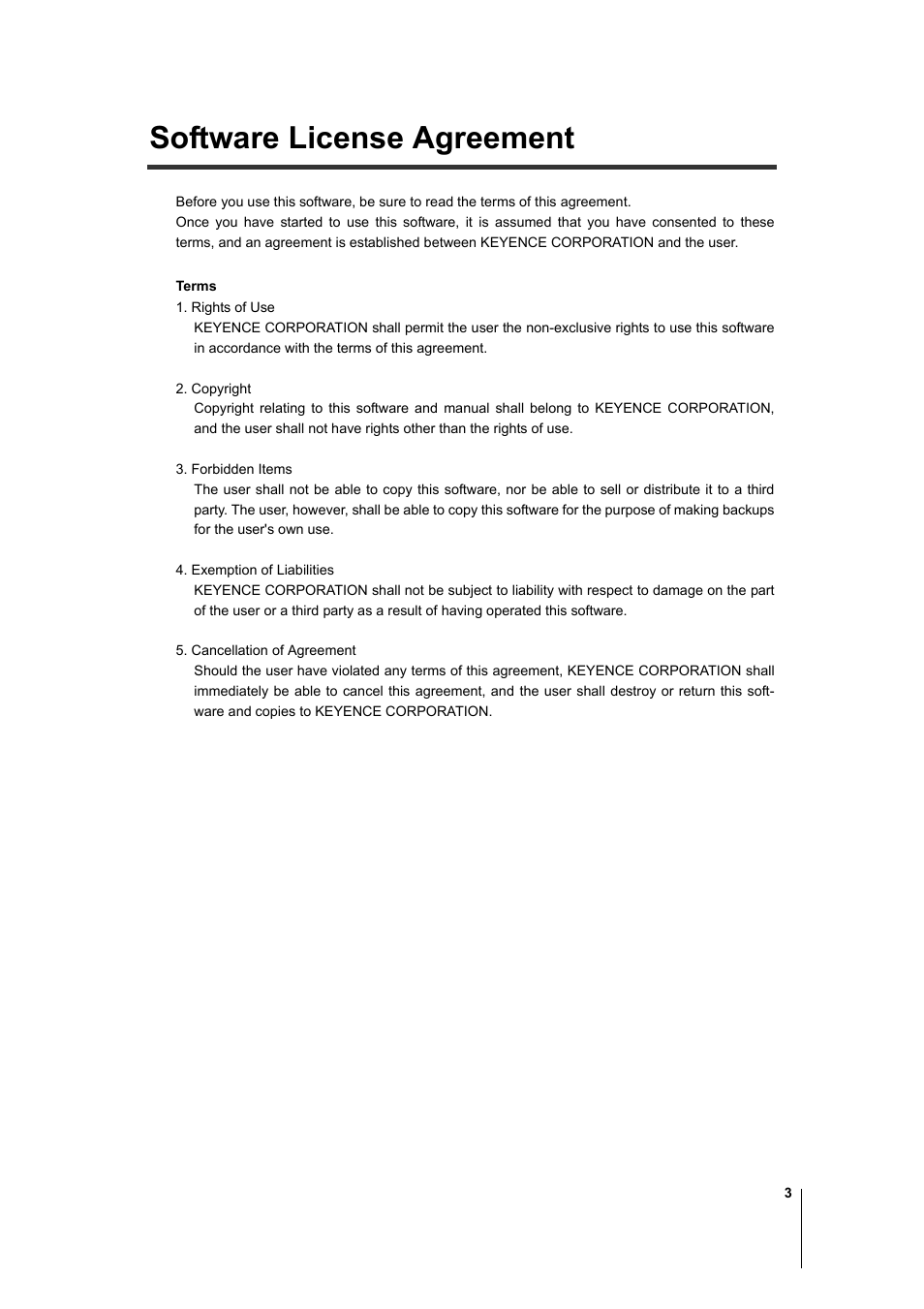 Software license agreement | KEYENCE AutoID User Manual | Page 5 / 116 ...