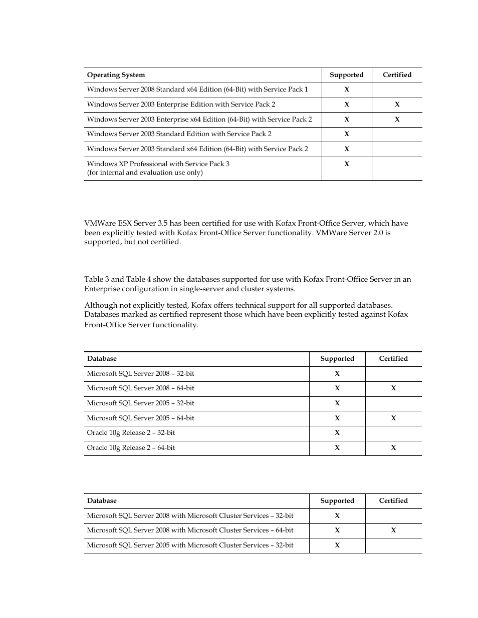 Certified vmware configurations | Kofax Front-Office Server 3.0 User Manual | Page 17 / 46