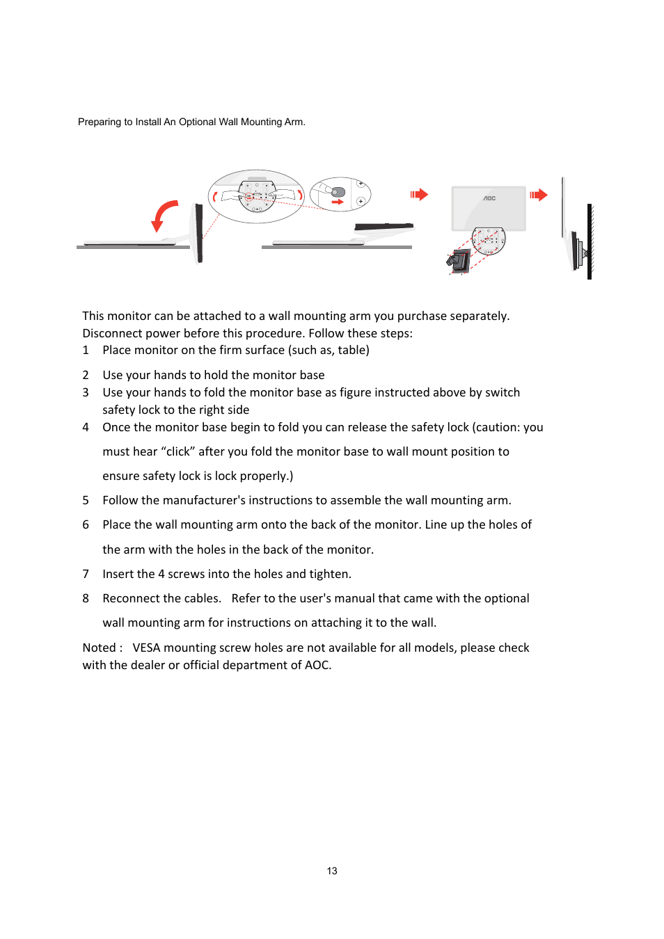 Wall mounting | AOC e2343Fk User Manual 