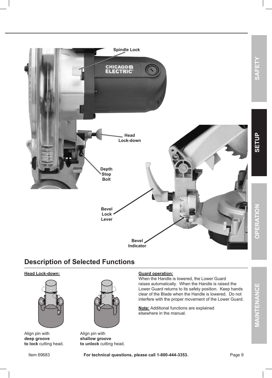 Functions Description Of Selected Functions Safety Opera Tion Maintenance Setup Chicago Electric 10 Compound Miter Saw With Laser Guide 69683 User Manual Page 9 20