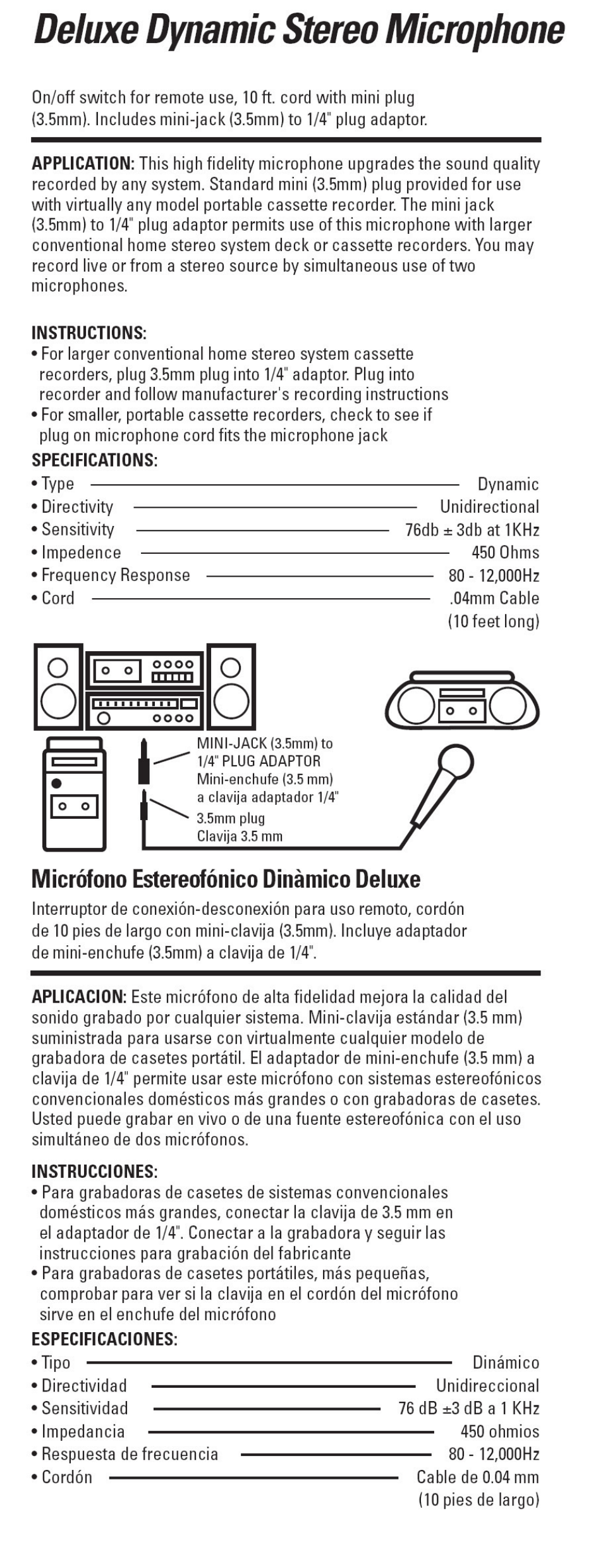 GE 22615 GE Deluxe Dynamic Stereo Microphone User Manual | 1 page