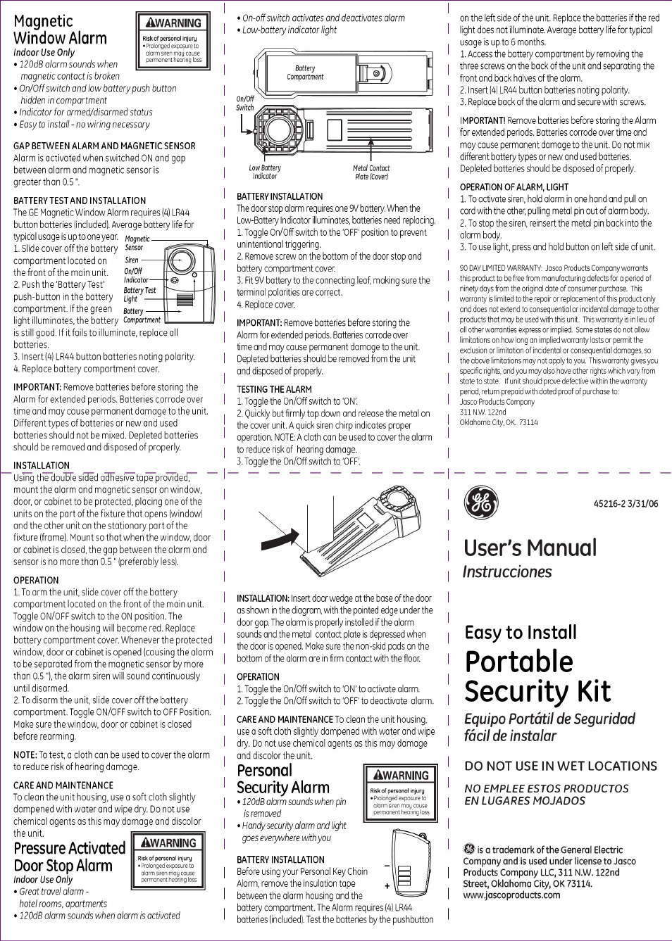 GE 45216 GE Portable Security Kit User Manual | 1 page