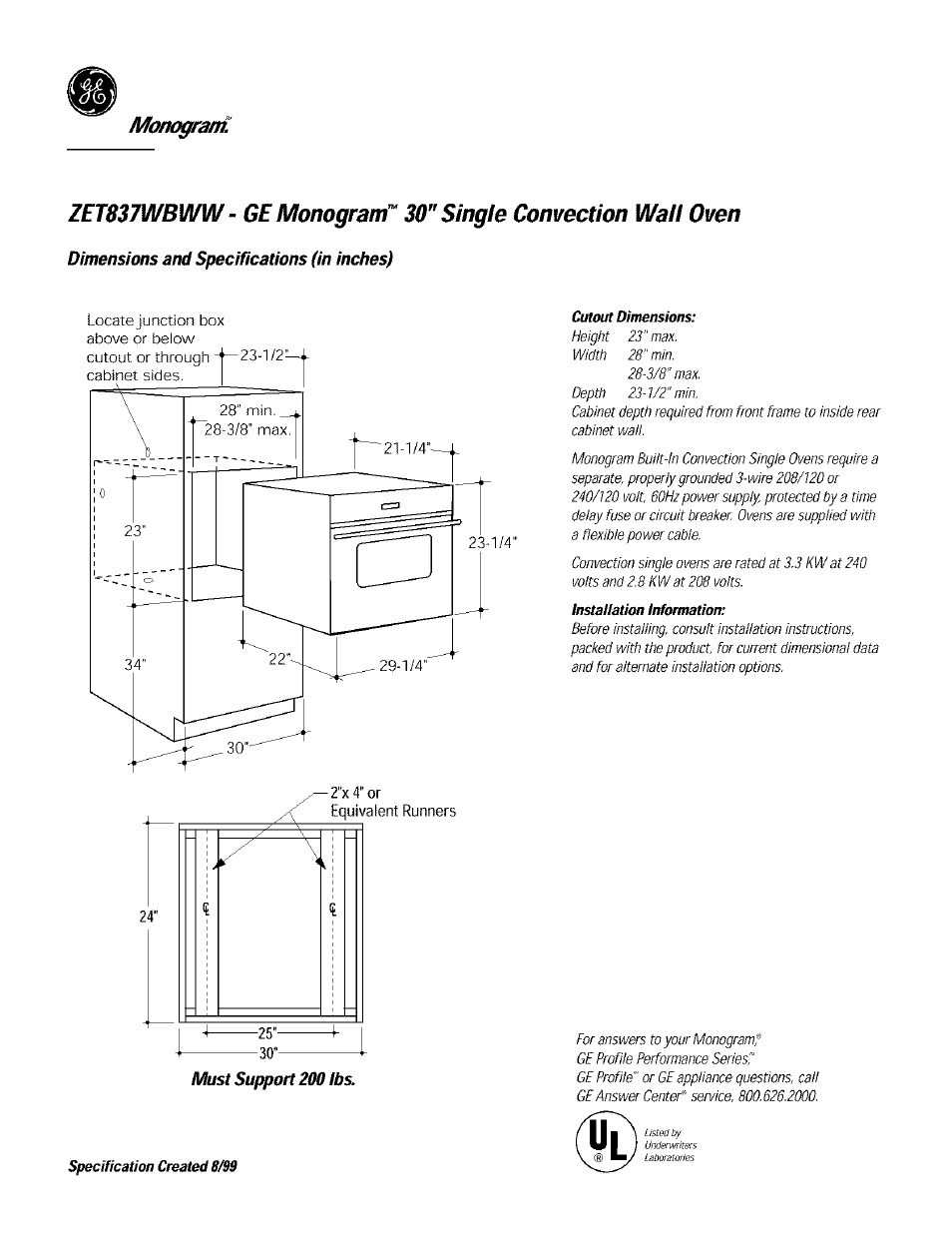 GE Monogram ZET837BBBB User Manual | 2 pages