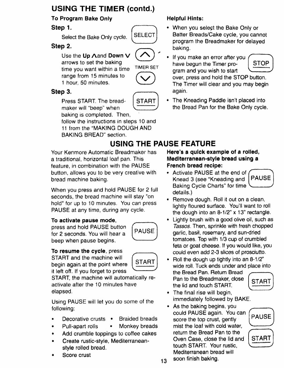 kenmore bread maker instructions