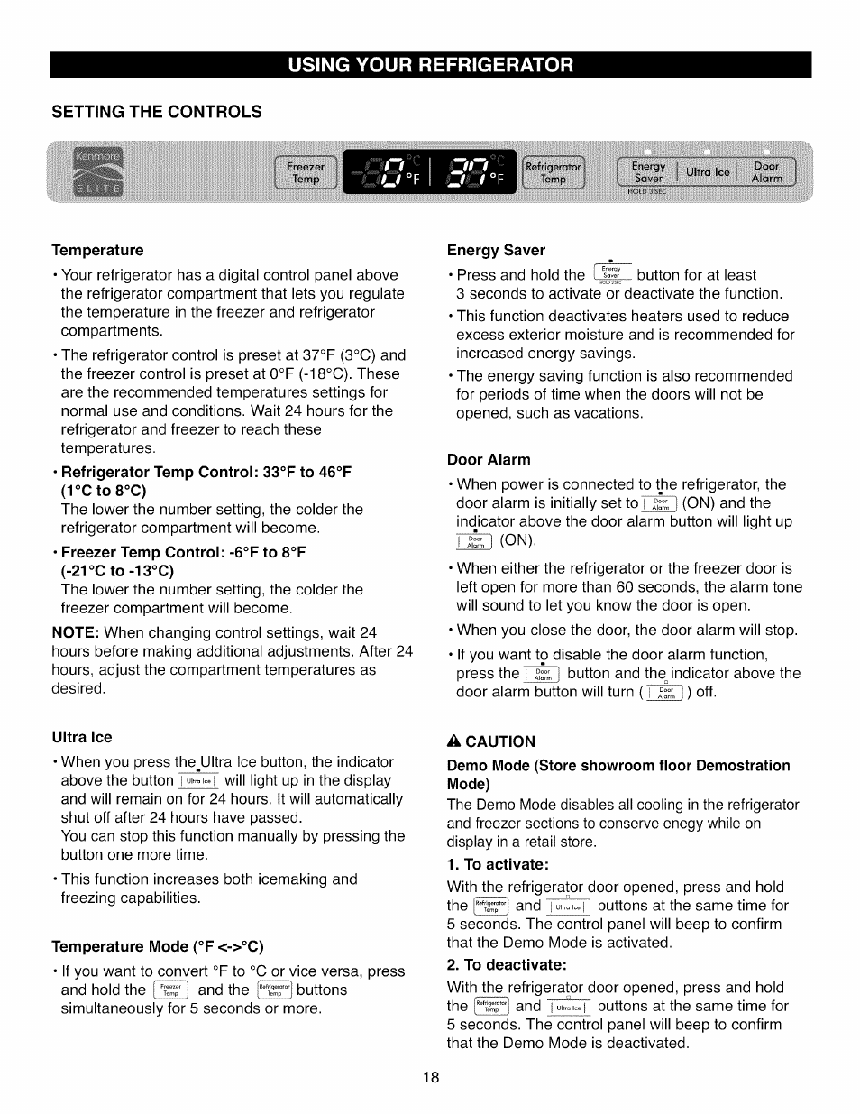 Setting The Controls Temperature Energy Saver Kenmore Elite 795 7104 User Manual Page 18 36