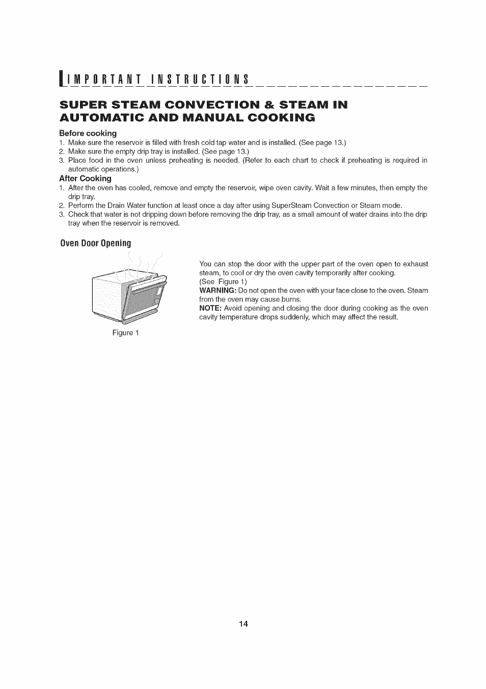 Before cooking, After cooking, Oven door opening | Sharp AX-1200 User Manual | Page 16 / 43
