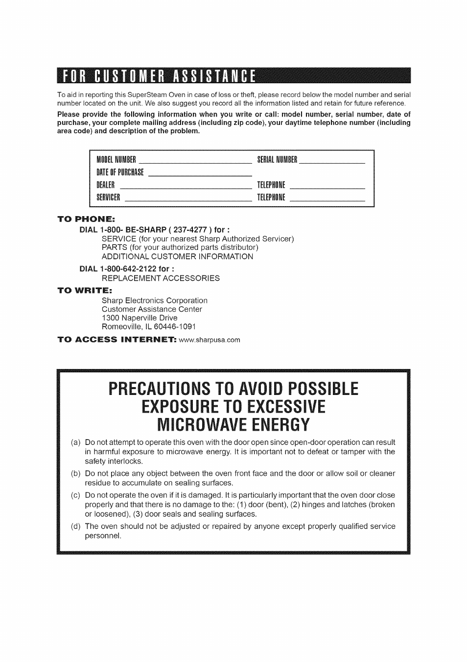 For customer assistance, Dial 1-800-642-2122 for | Sharp AX-1200 User Manual | Page 2 / 43