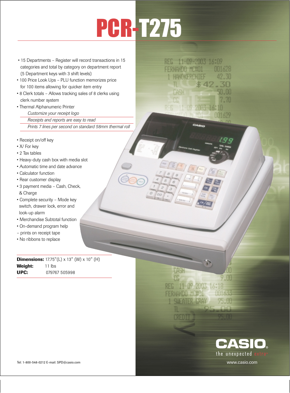 Casio PCR-T275 User Manual | 1 page