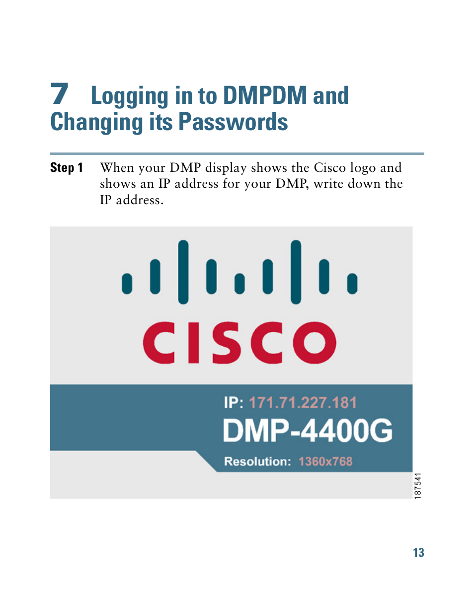 7 logging in to dmpdm and changing its passwords, Logging in to dmpdm and changing its passwords | Cisco 4400G User Manual | Page 13 / 28