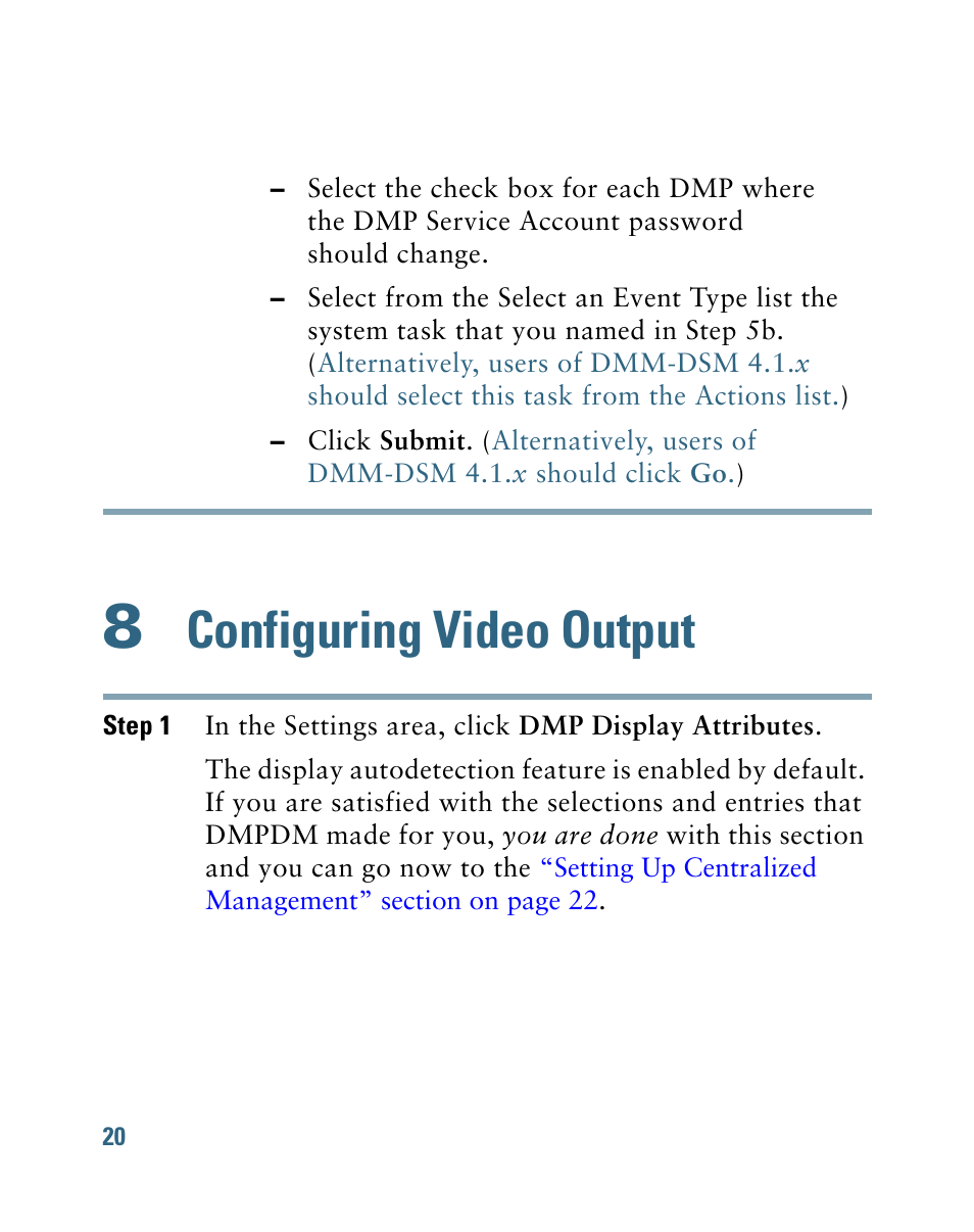 8 configuring video output, Configuring video output | Cisco 4400G User Manual | Page 20 / 28