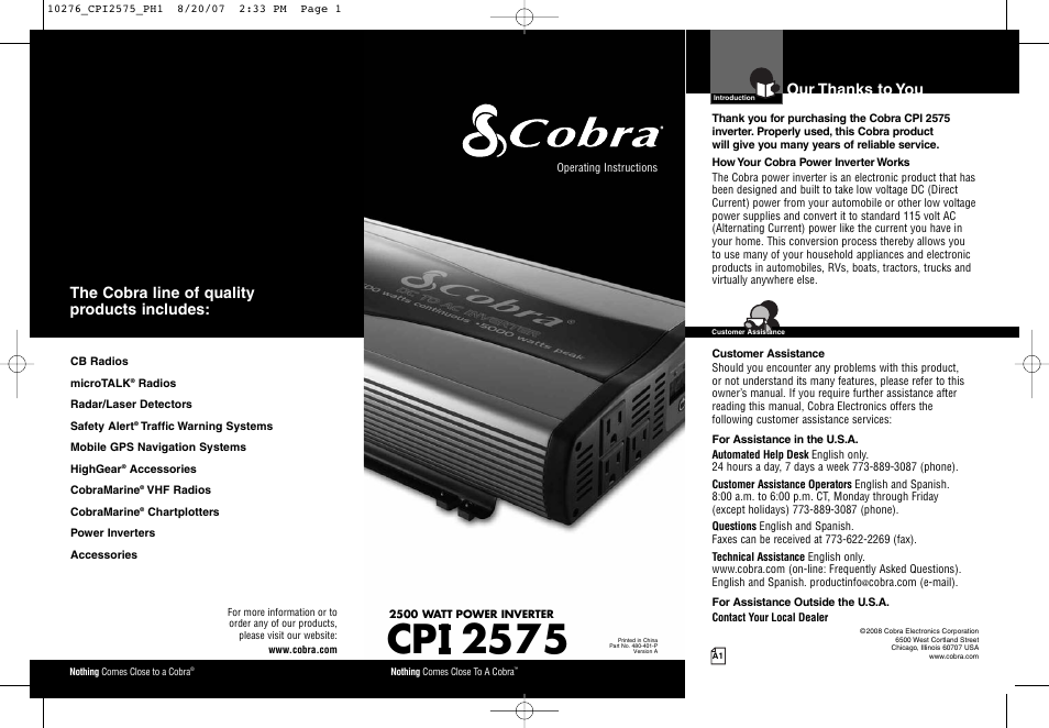 Cobra Electronics Cpi 2575 User Manual 15 Pages