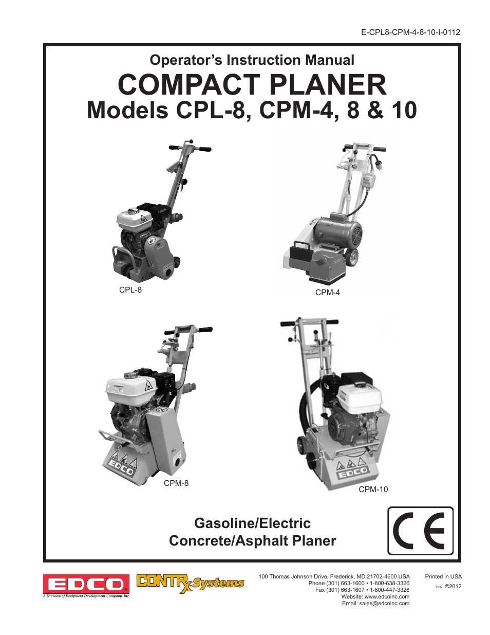 CPM-8 Details about   EDCO Compact Planer Operators Manual CPM-4 CPM-10 ScariLite-8 