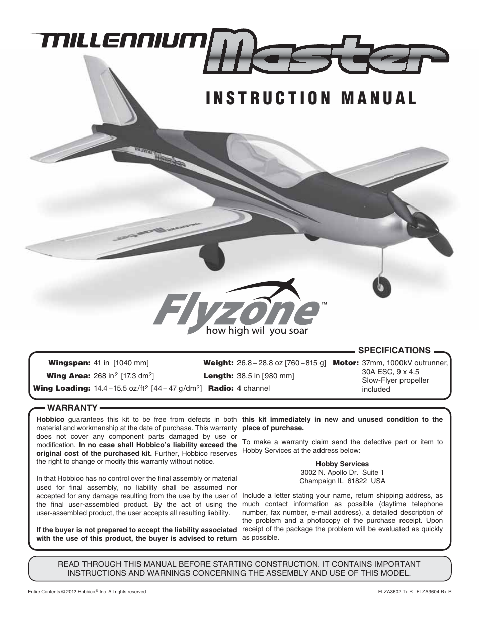 Flyzone FLZA3604 User Manual | 12 pages