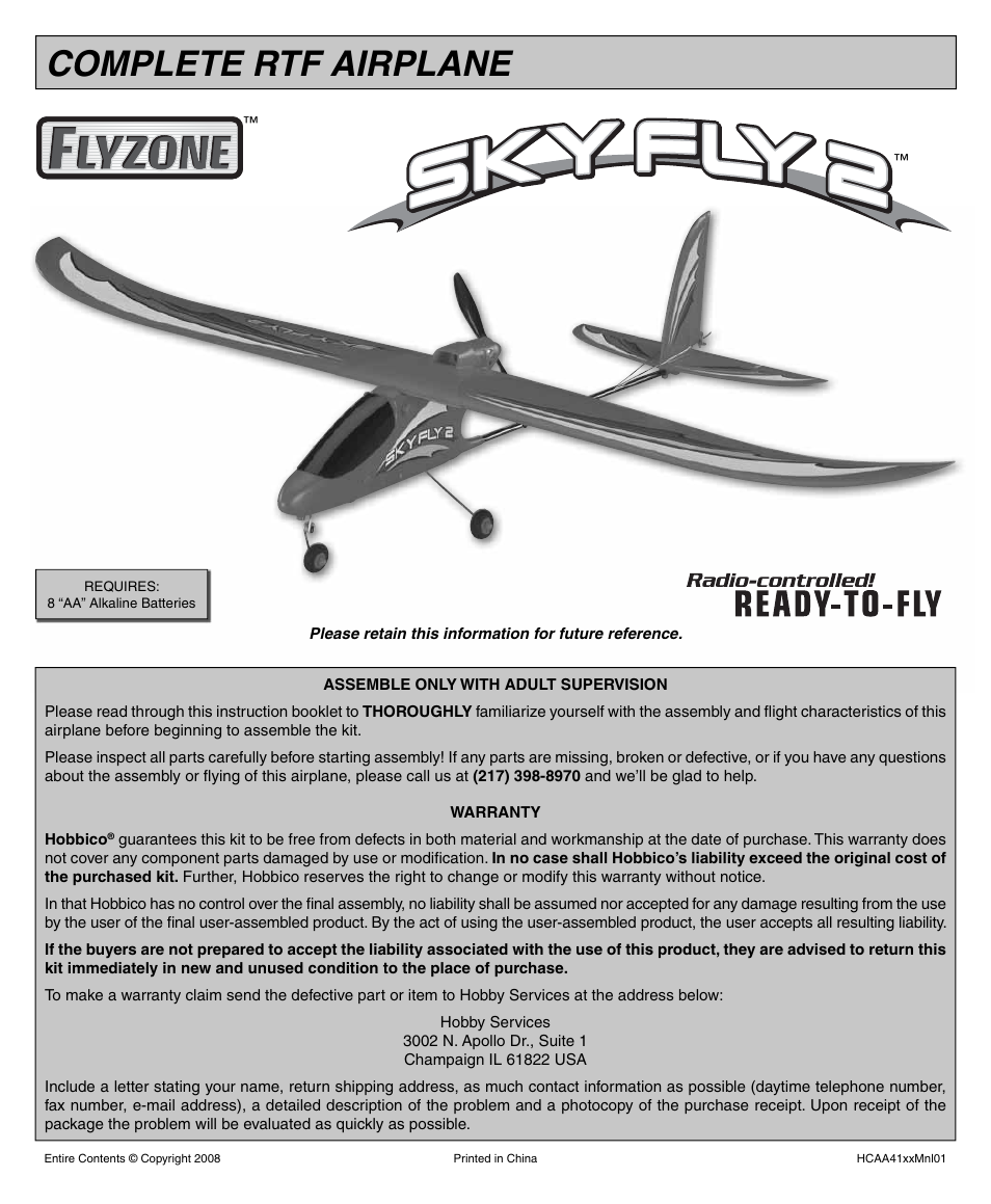 Flyzone HCAA41 User Manual | 12 pages