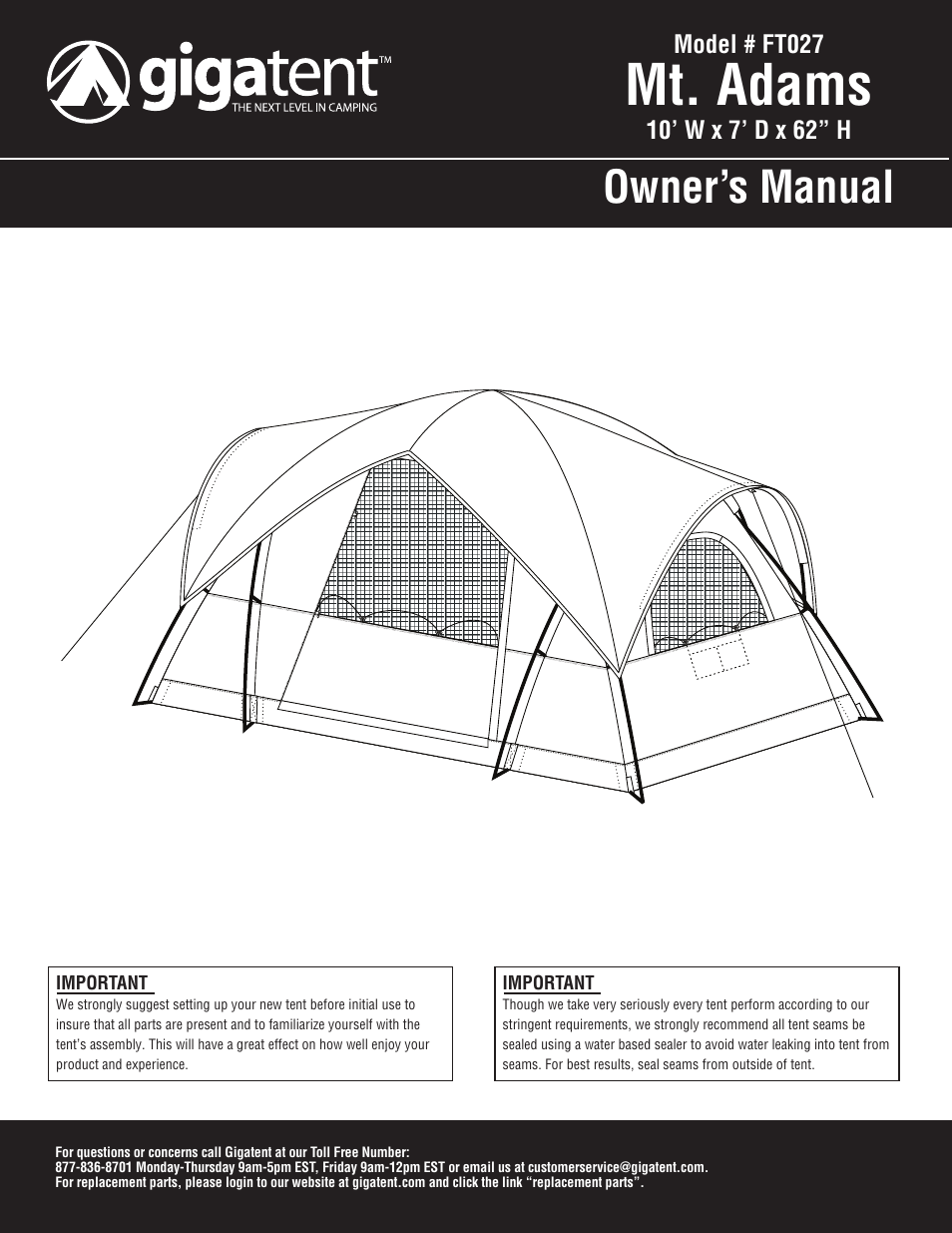 Giga Tent FT 027 User Manual | 8 pages