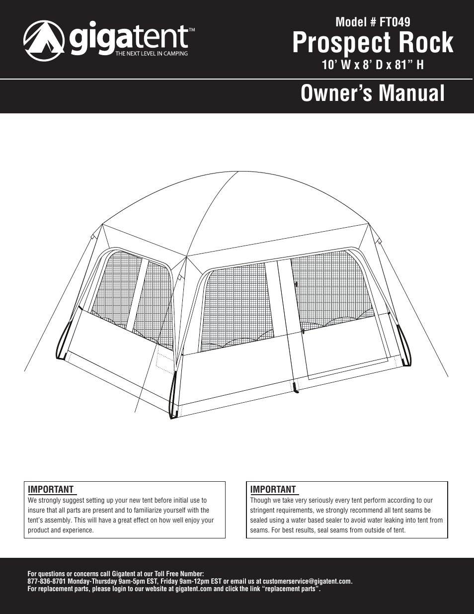 Giga Tent FT 049 User Manual | 8 pages