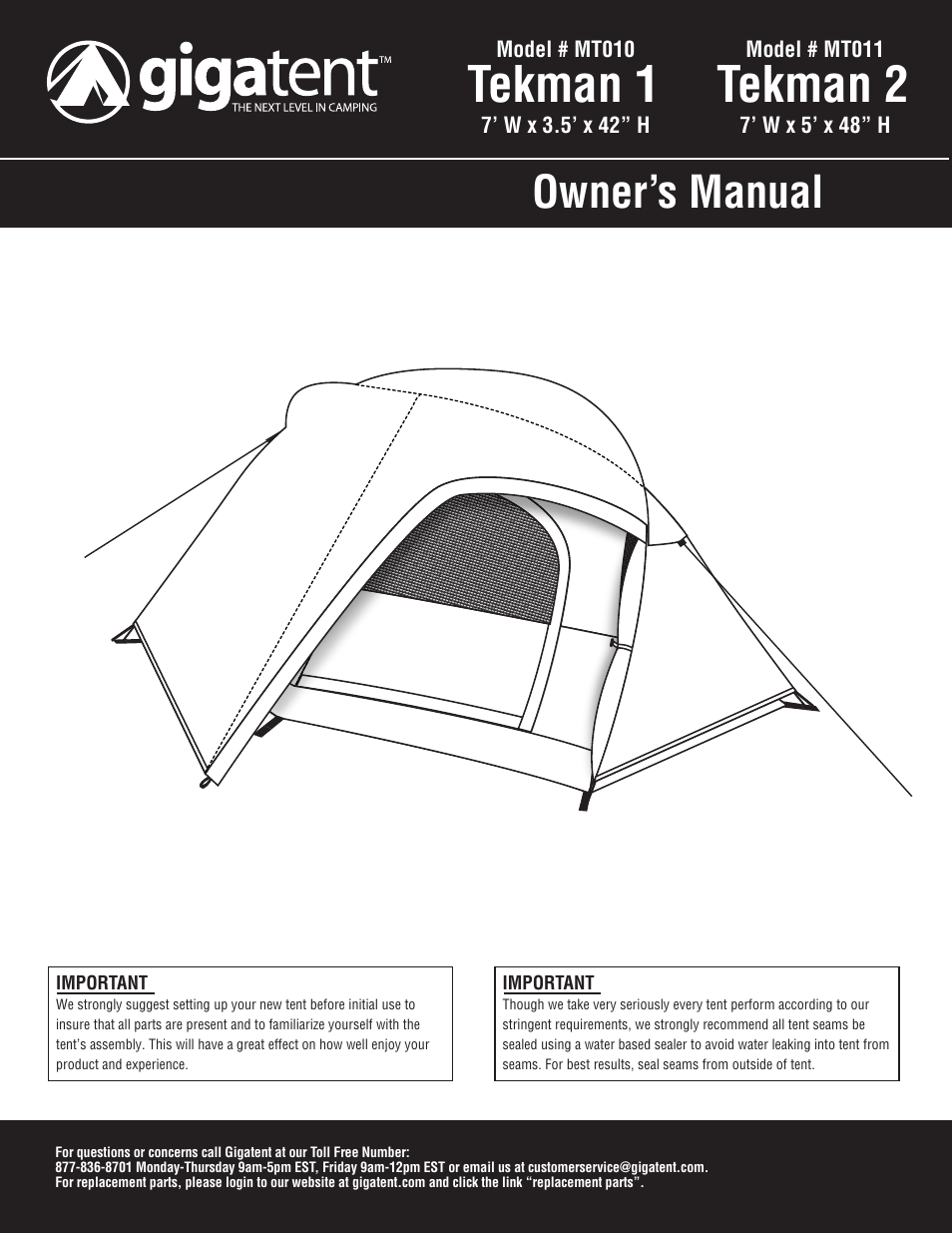 Giga Tent MT 011 User Manual | 8 pages