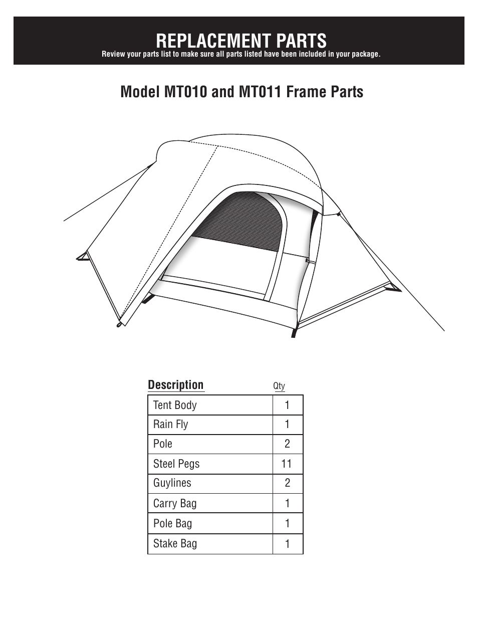 Replacement parts | Giga Tent MT 011 User Manual | Page 4 / 8
