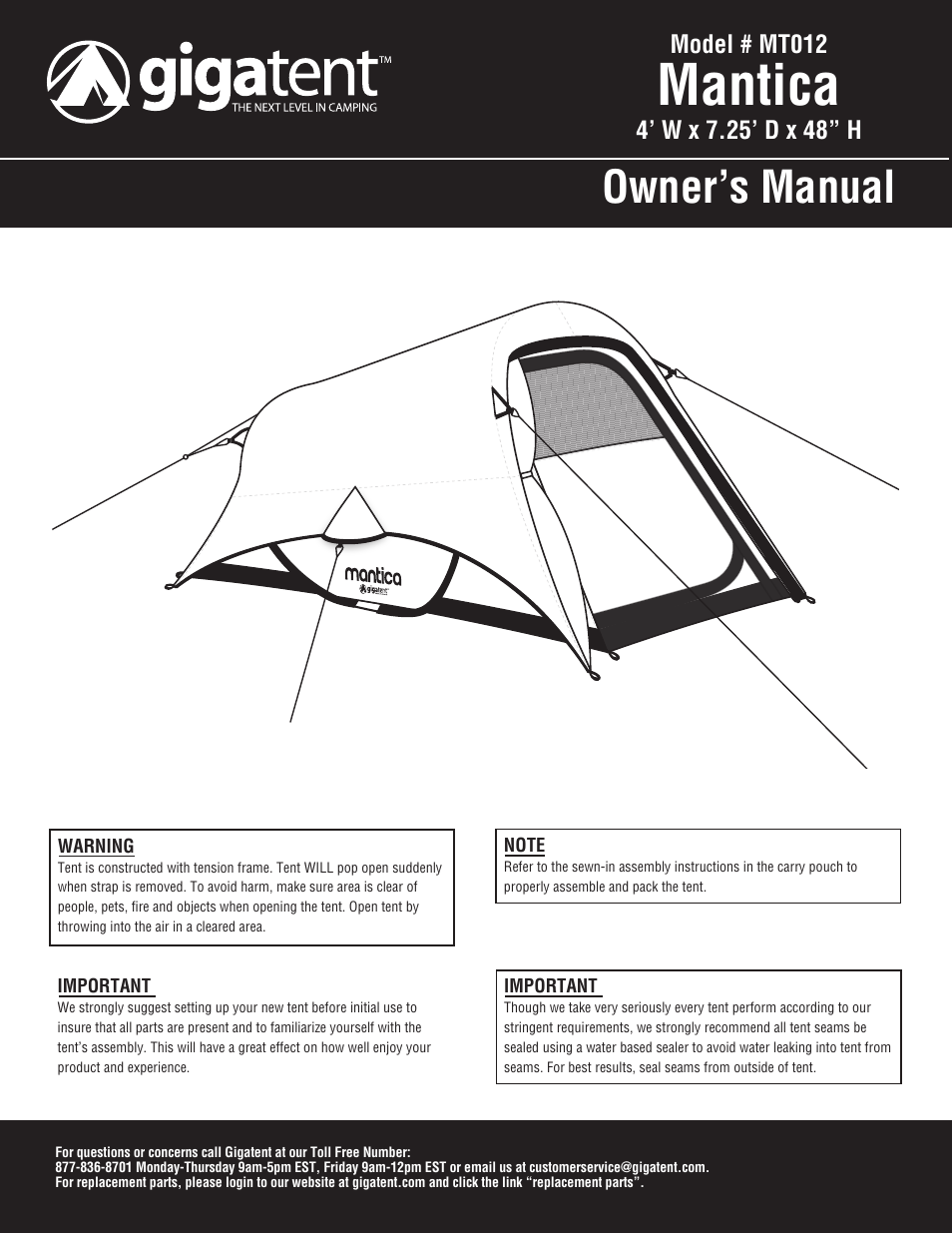 Giga Tent MT 012 User Manual | 6 pages
