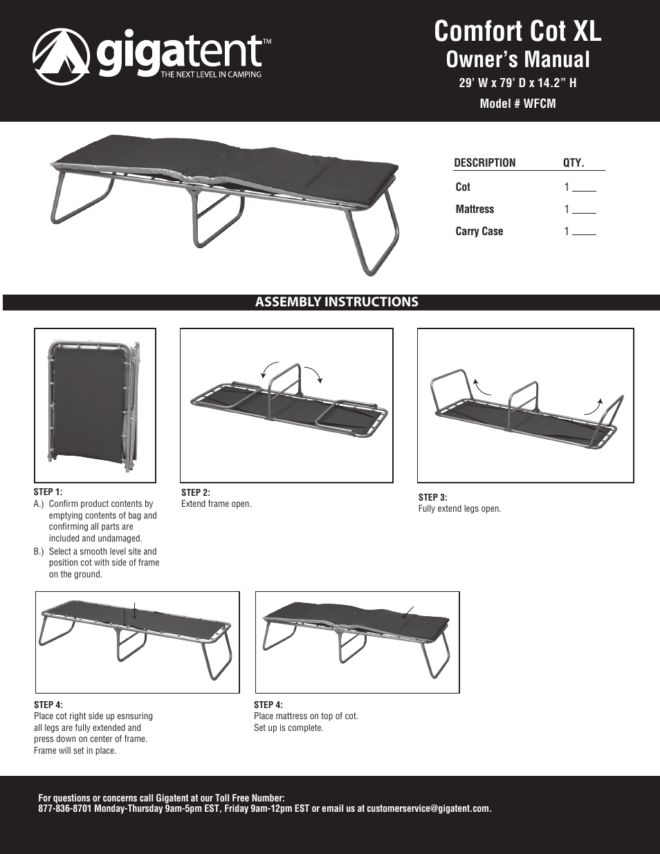 Giga Tent WFCM User Manual | 2 pages