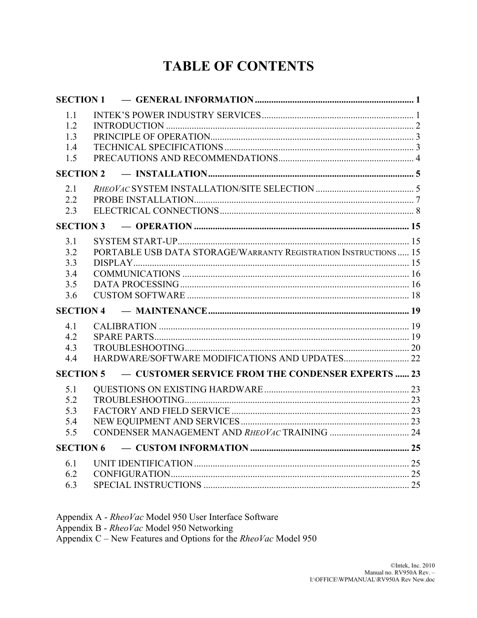 Intek RheoVac 950A User Manual | 49 pages