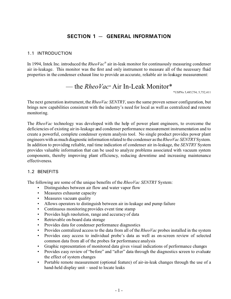 The rheovac, Air in-leak monitor | Intek RheoVac SENTRY User Manual | Page 3 / 27