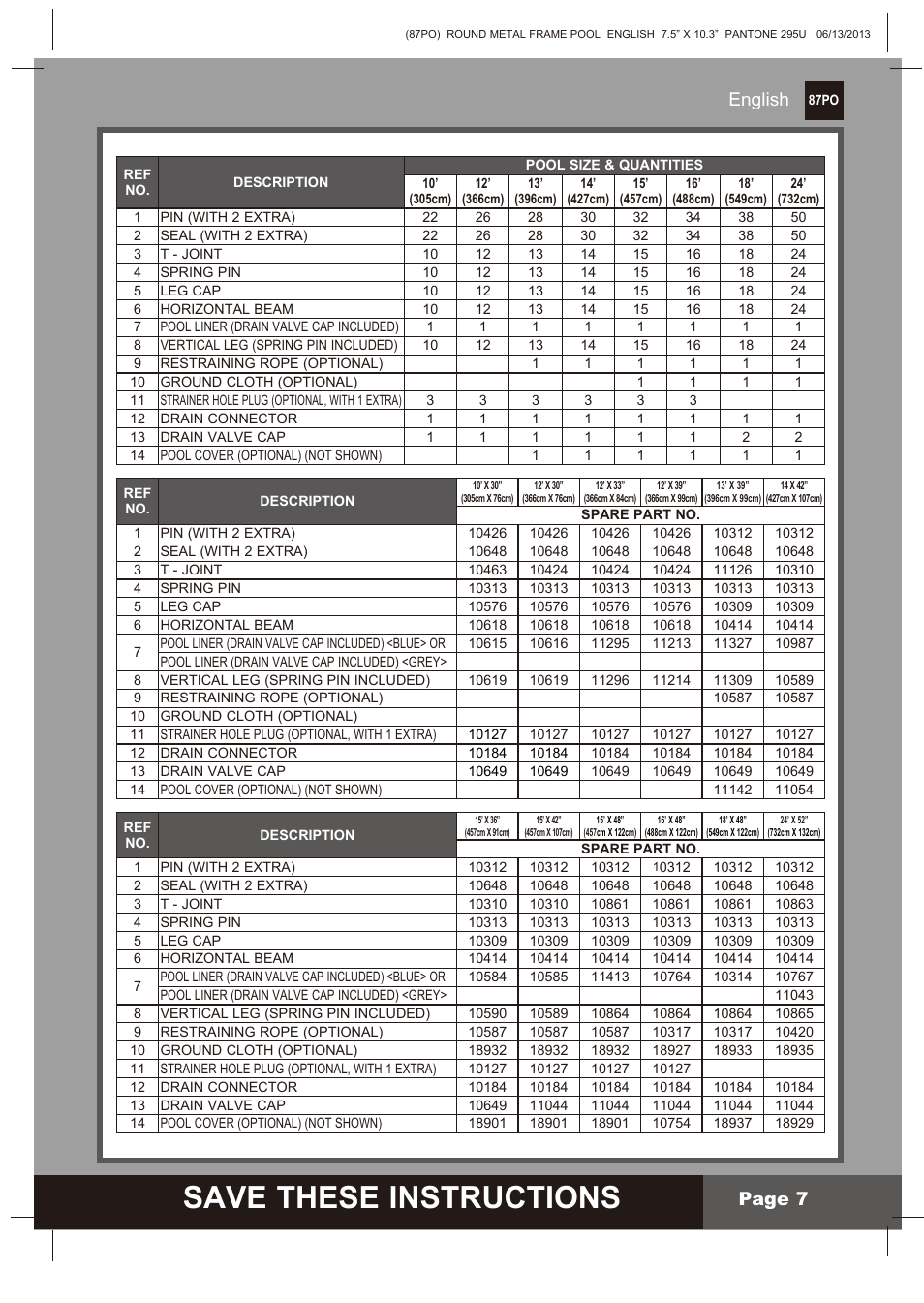 Save These Instructions English Page 7 Intex 10 Ft X 30 In Metal Frame Pool 2014 User Manual Page 7 15