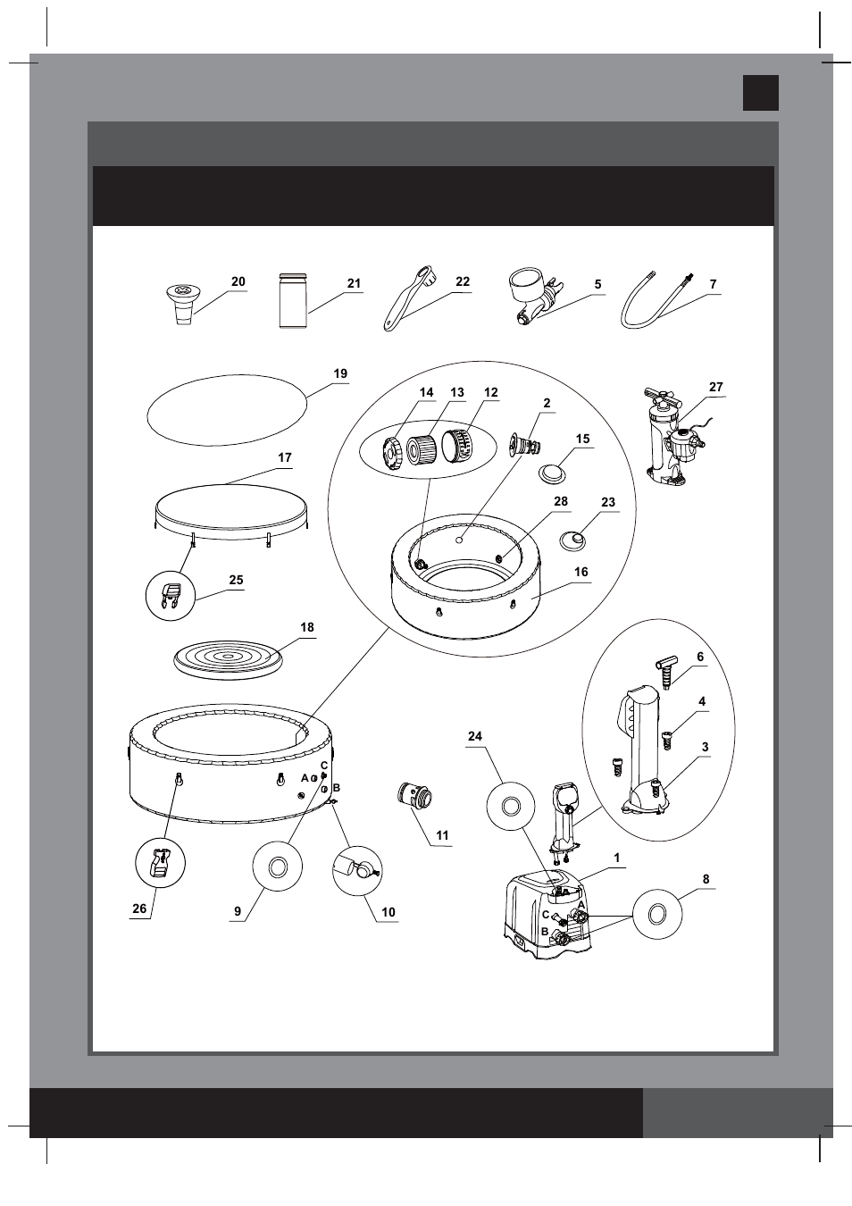 S ave these instructions, Parts, English page 6 Intex PURESPA 77" JET