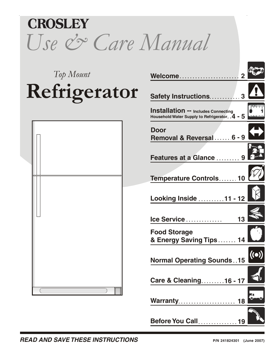 Crosley Refrigerator Top Mount User Manual | 58 pages