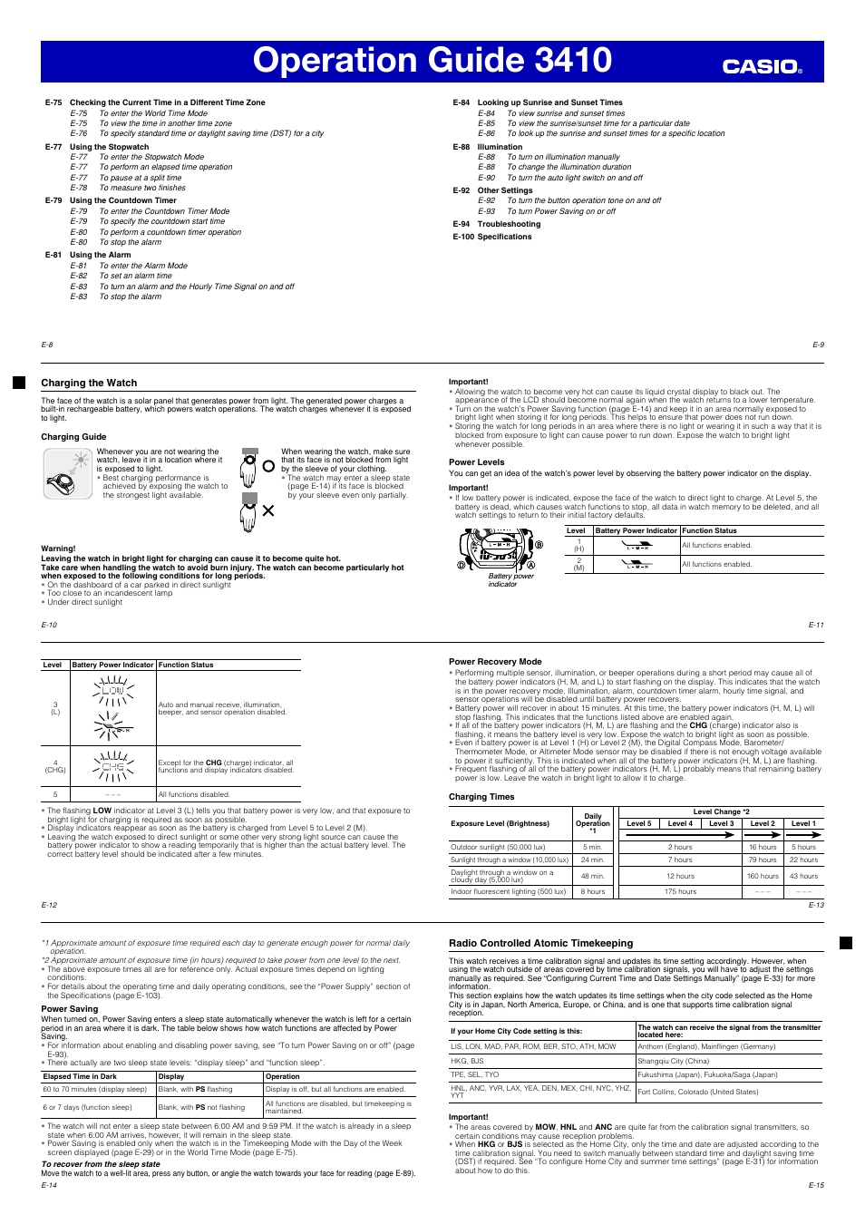 Operation guide 3410 | G-Shock 3410 User Manual | Page 2 / 14 ...