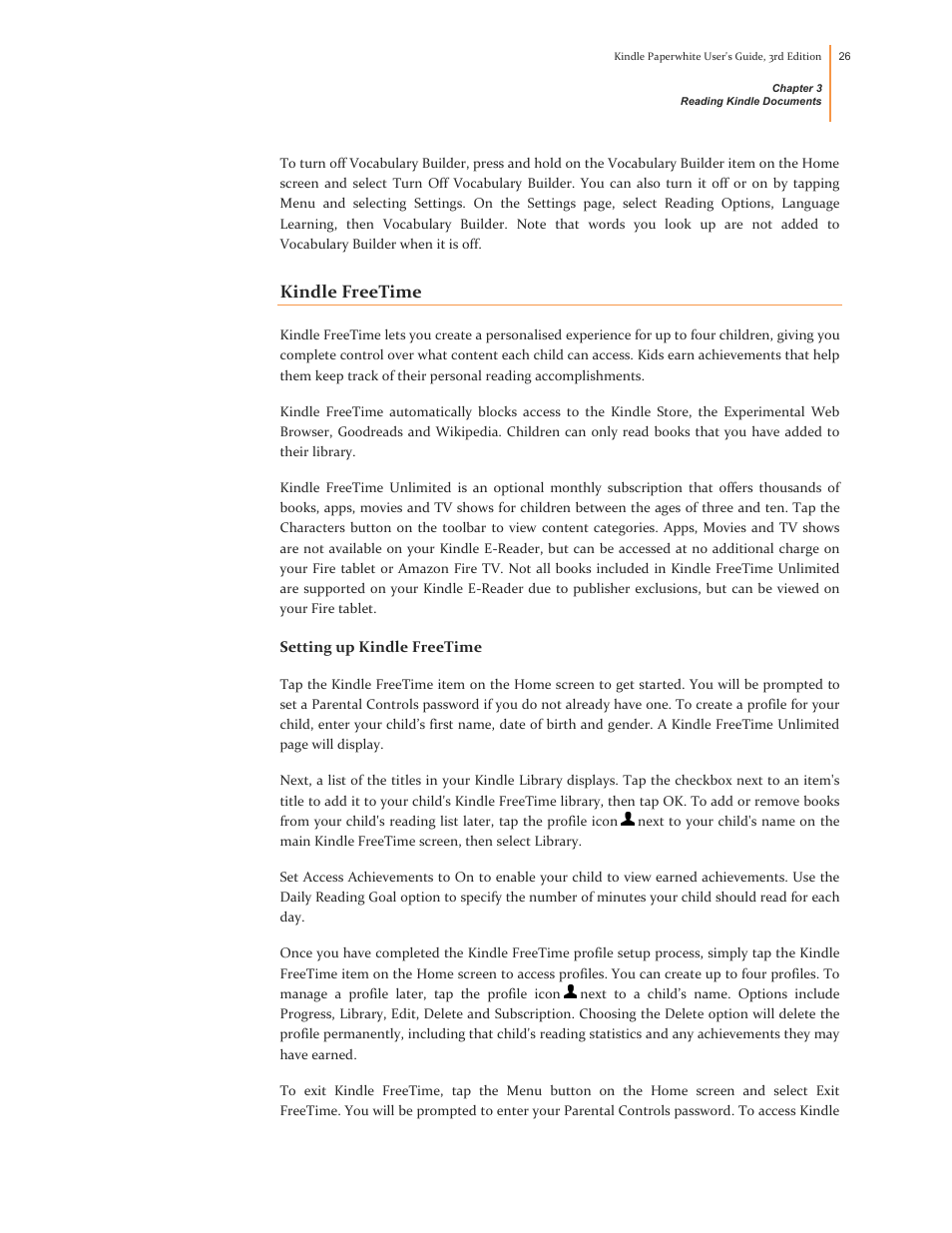 Kindle freetime, Setting up kindle freetime | Kindle Paperwhite (2nd Generation) User Manual | Page 26 / 47