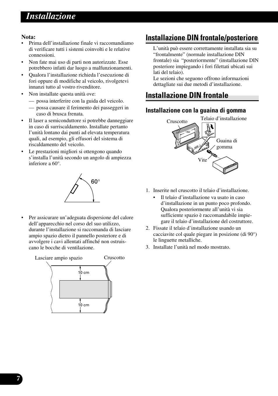 Installazione, Installazione Din Frontale/Posteriore.