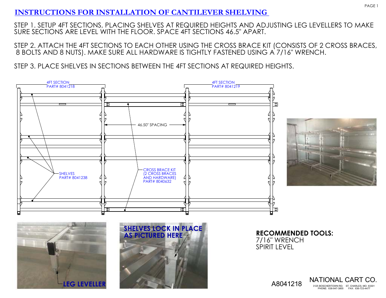 National Cart AL-2460-TUCS ALUMINUM CANTILEVERED SHELVING User Manual | 2 pages