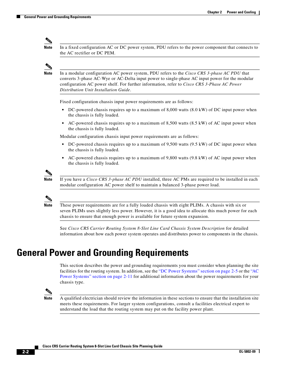 General power and grounding requirements | Cisco CRS-1 User Manual | Page 22 / 70